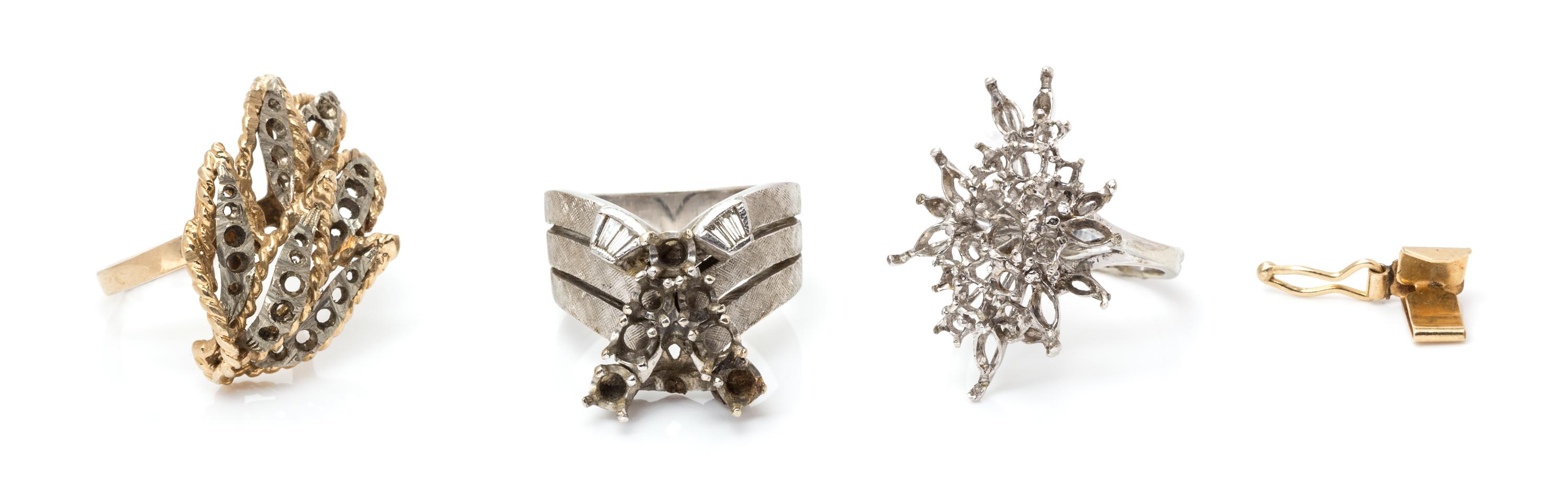 A Collection of Gold and Diamond Ring Mountings, 14.50 dwts.