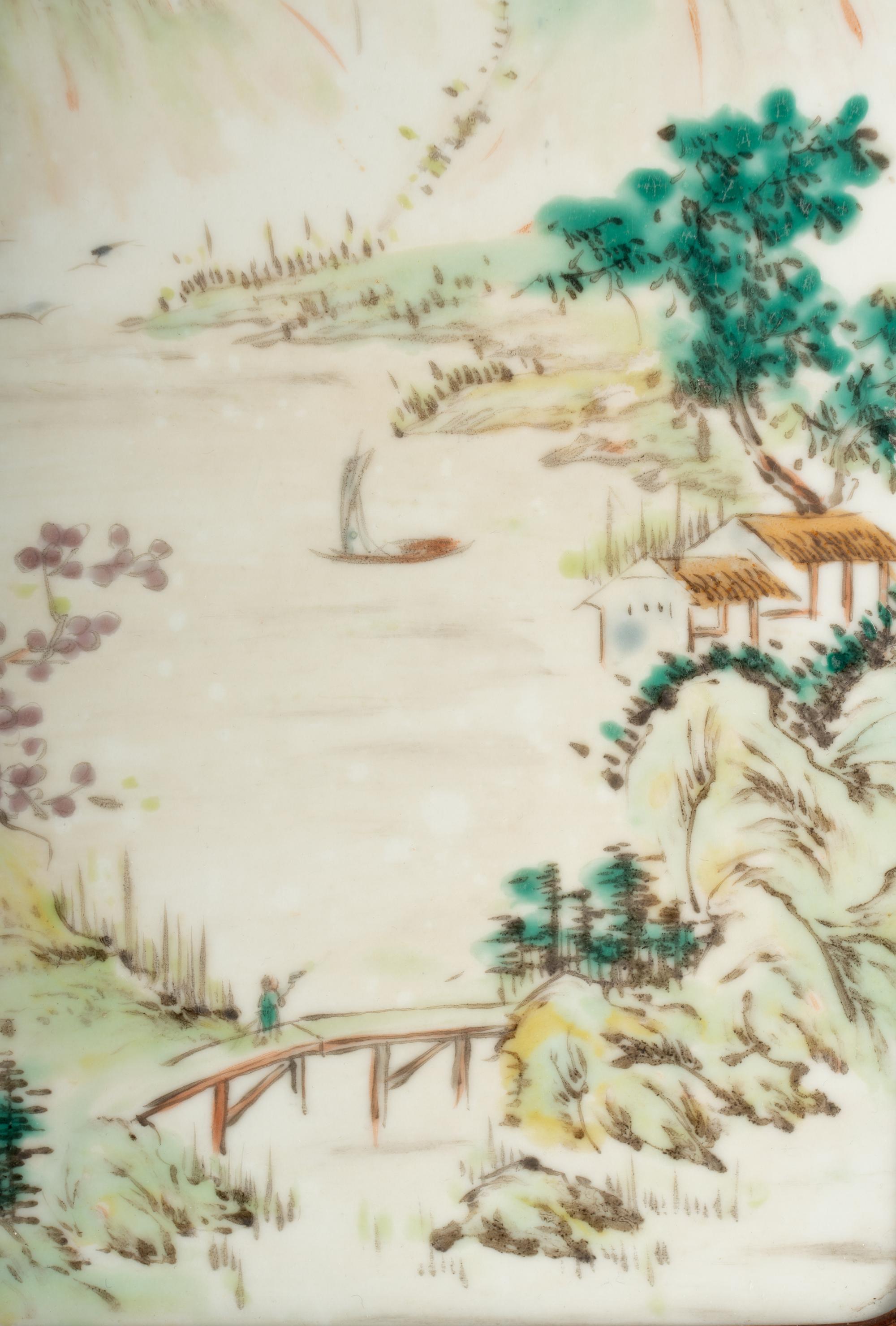 A Pair of Chinese Qianjian Enameled Porcelain Hanging Panels