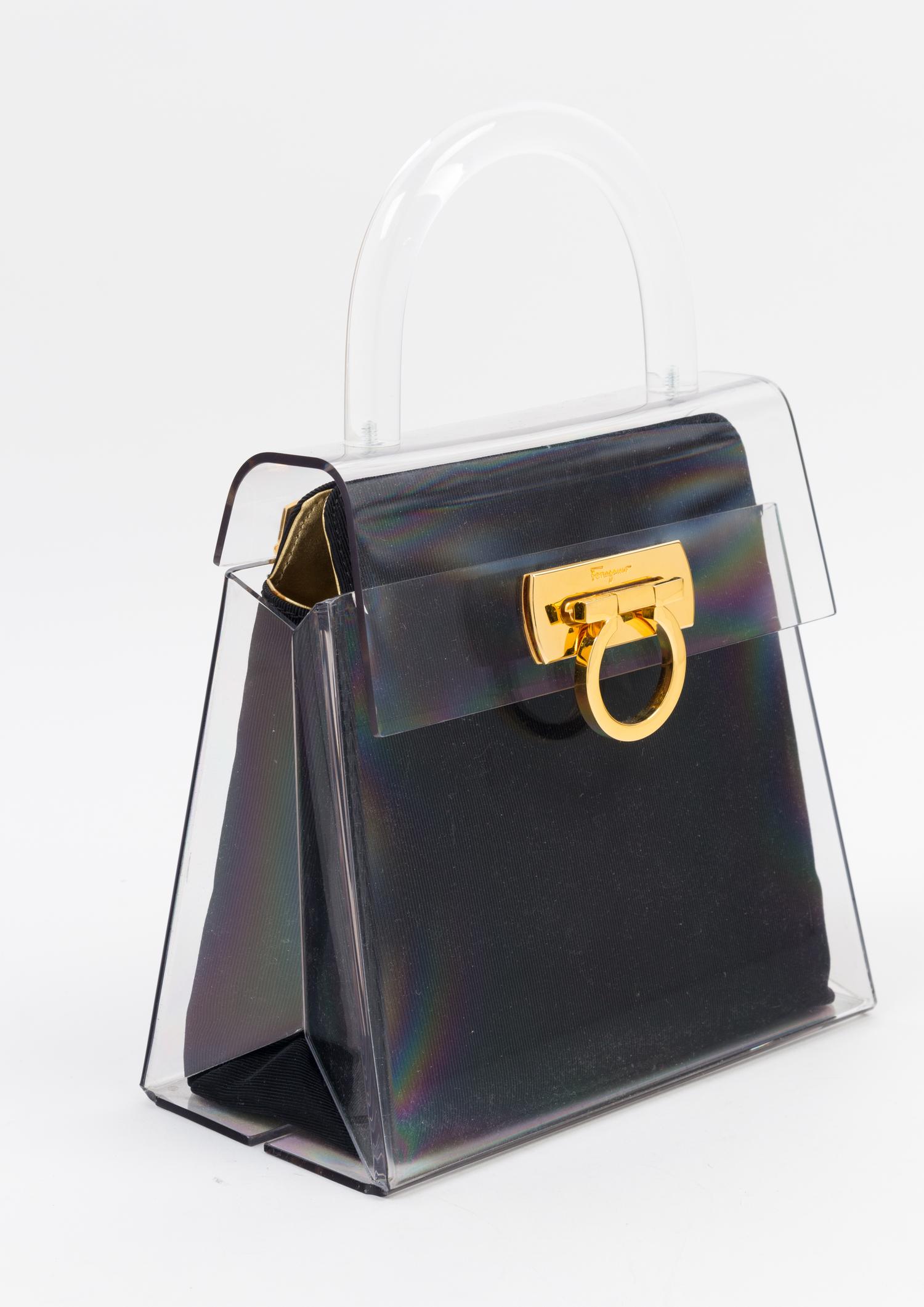A Salvatore Ferragamo Lucite Top Handle Handbag, 7.75" x 7.75" x 4"; Handle drop: 3".