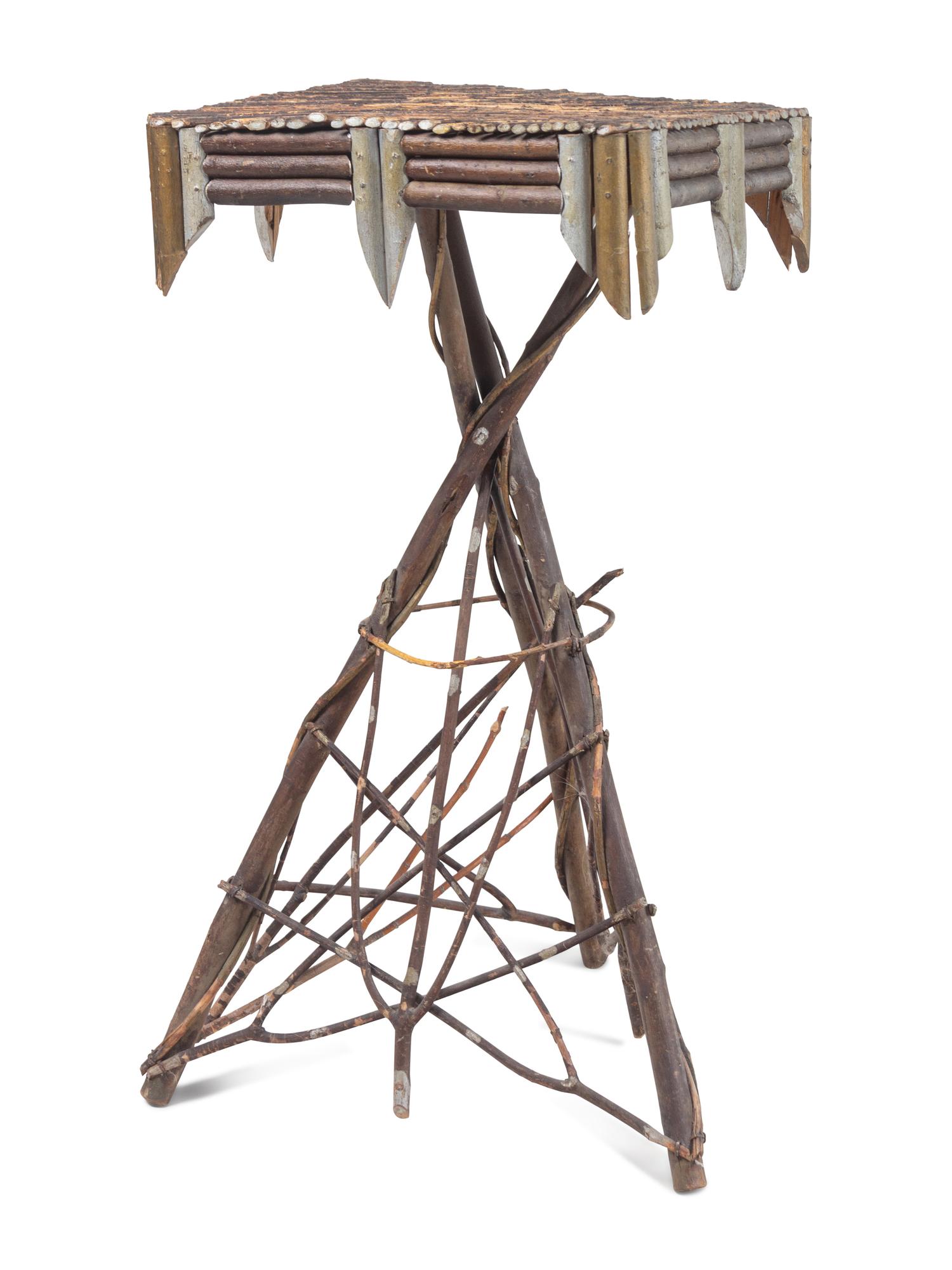 Two Paint Decorated Twig Plant Stands