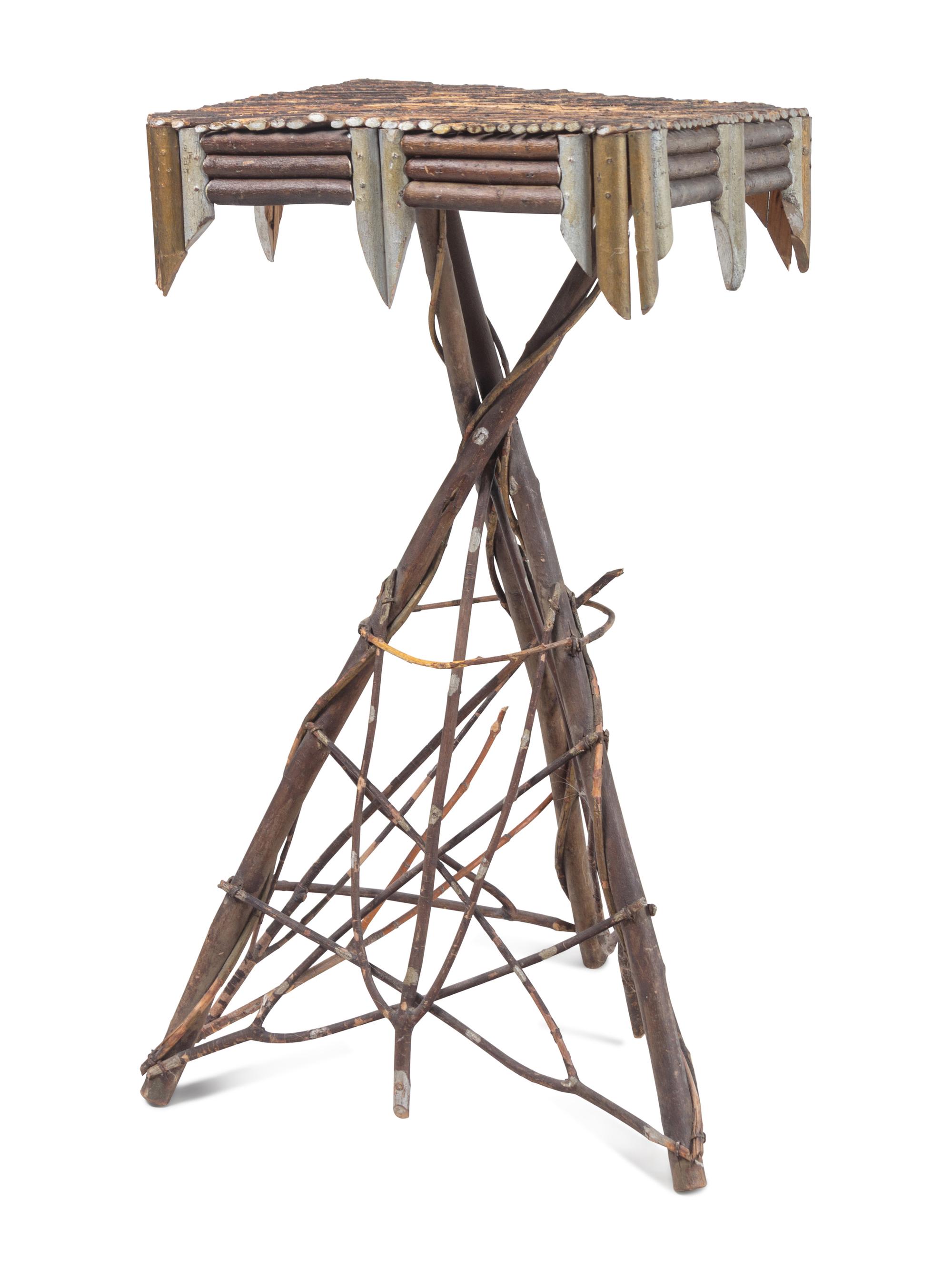 Two Paint Decorated Twig Plant Stands
