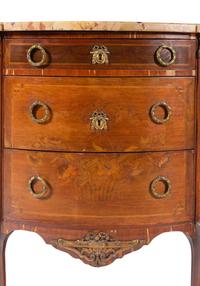 A Louis XV/XVI Transitional Style Marquetry Marble-Top Commode