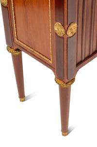 A Pair of Baltic Neoclassical Gilt Bronze Mounted Mahogany Marble-Top Side Cabinets