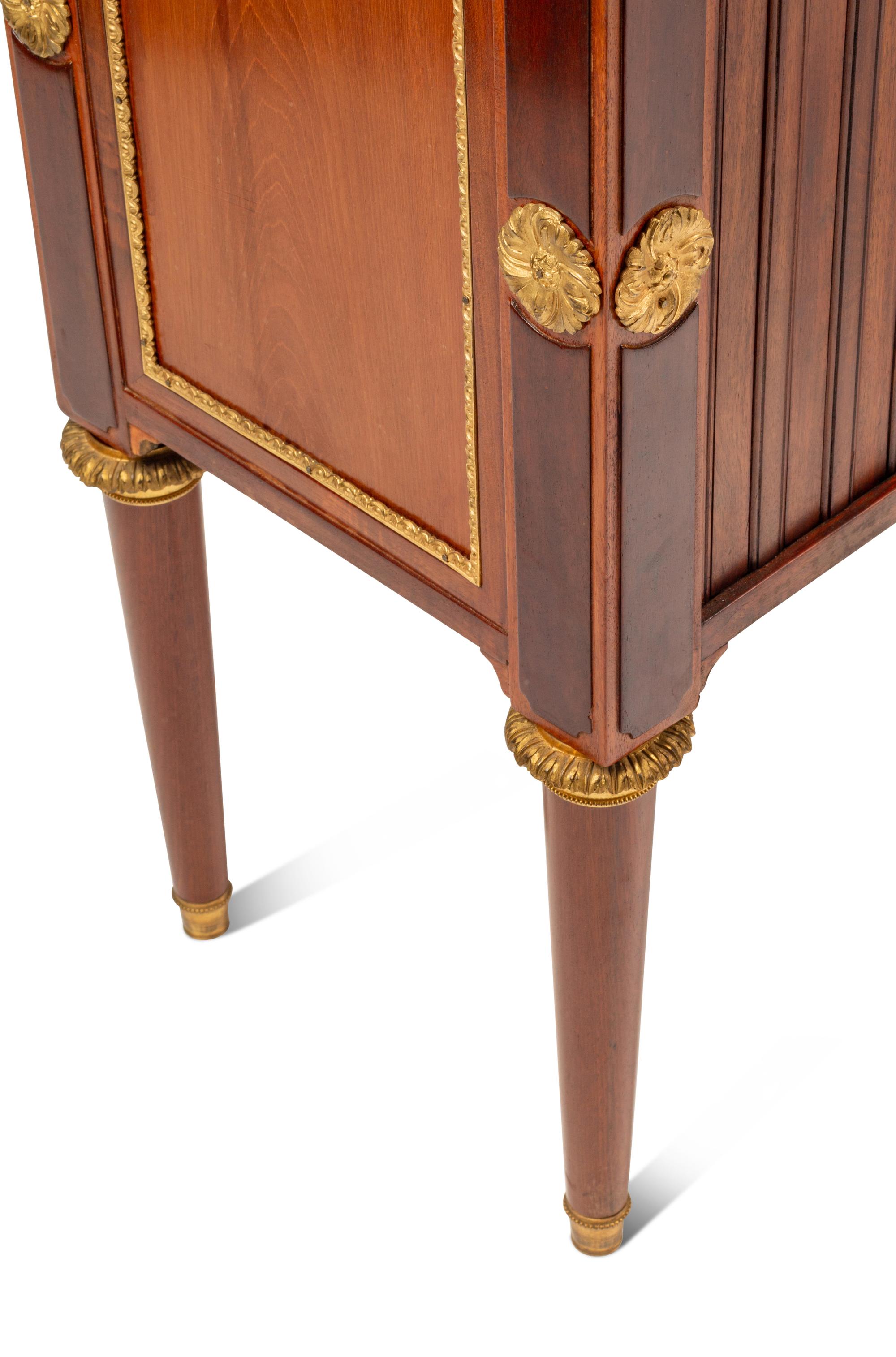 A Pair of Baltic Neoclassical Gilt Bronze Mounted Mahogany Marble-Top Side Cabinets