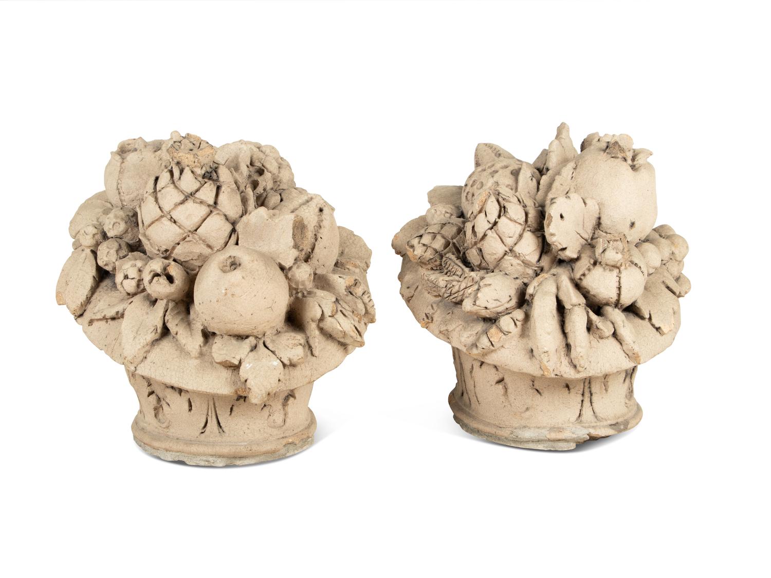 A Pair of Cast Stone Models of Fruit Baskets