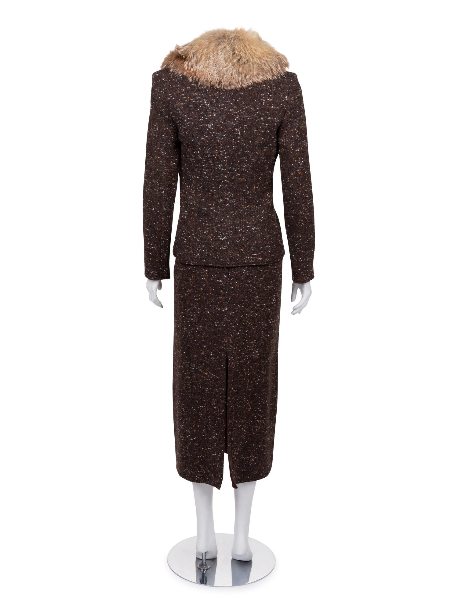 Christian Dior Tweed Skirt Ensemble with Fox Fur Collar, 1990-2000s