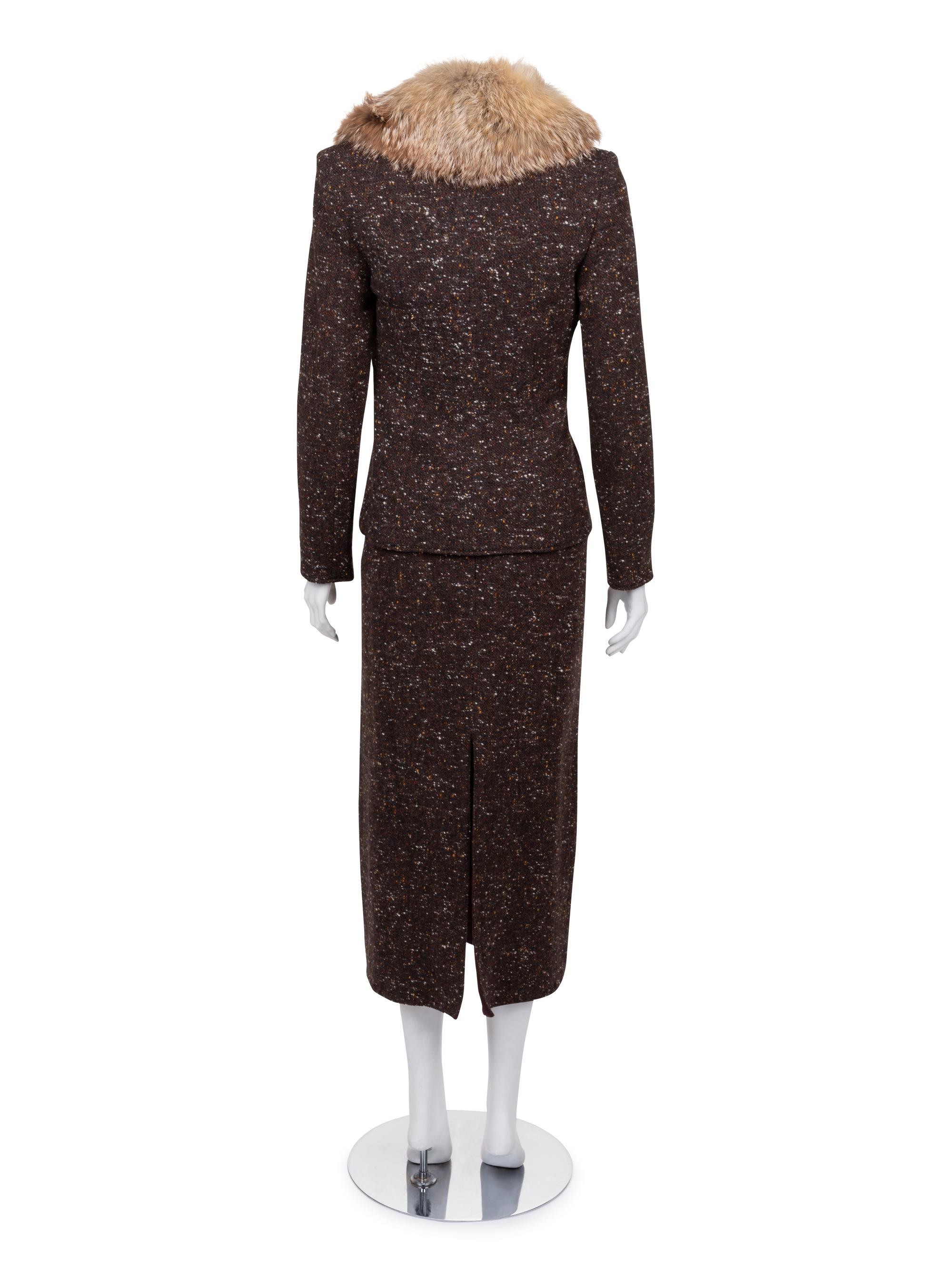 Christian Dior Tweed Skirt Ensemble with Fox Fur Collar, 1990-2000s
