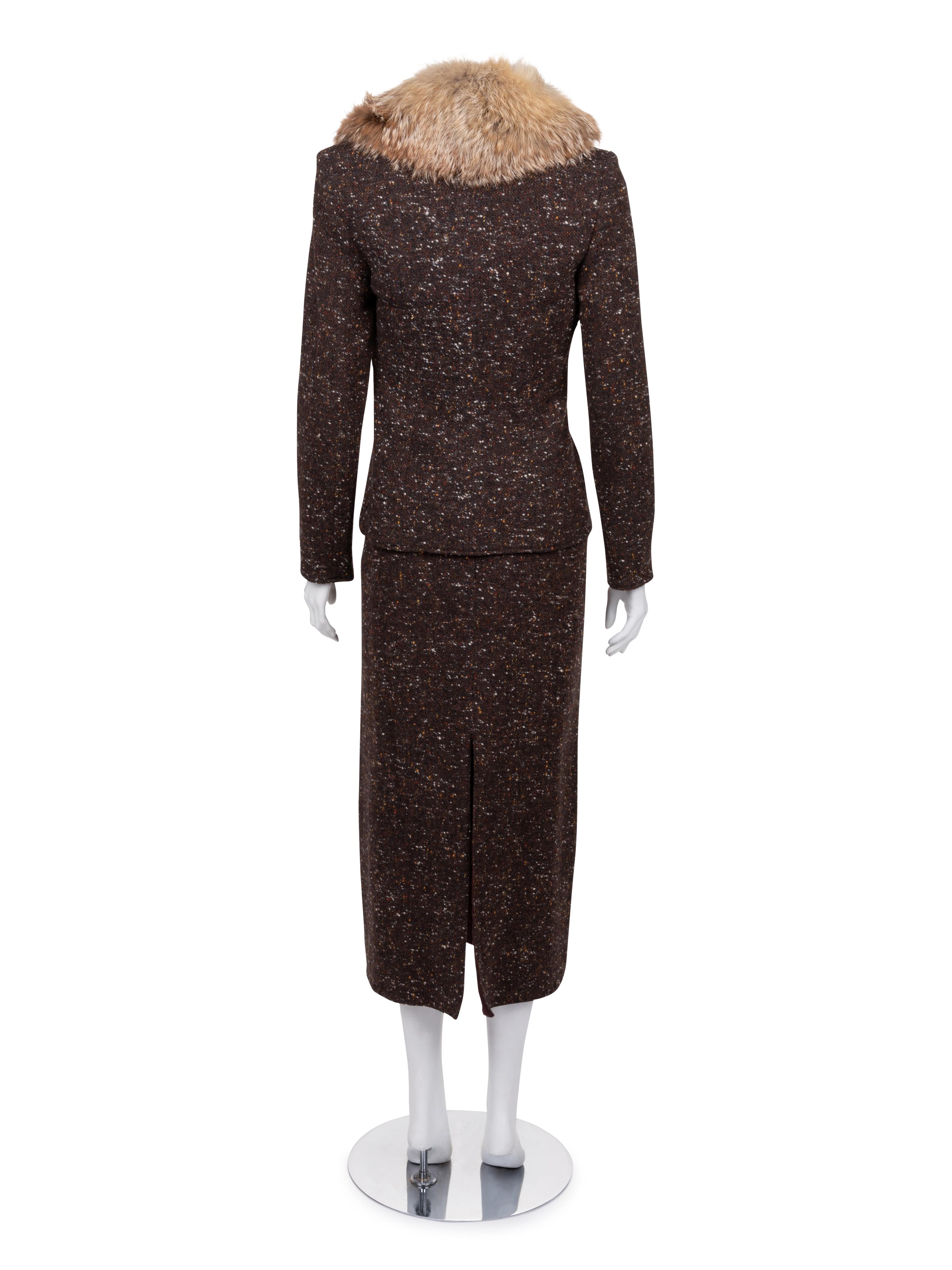 Christian Dior Tweed Skirt Ensemble with Fox Fur Collar, 1990-2000s