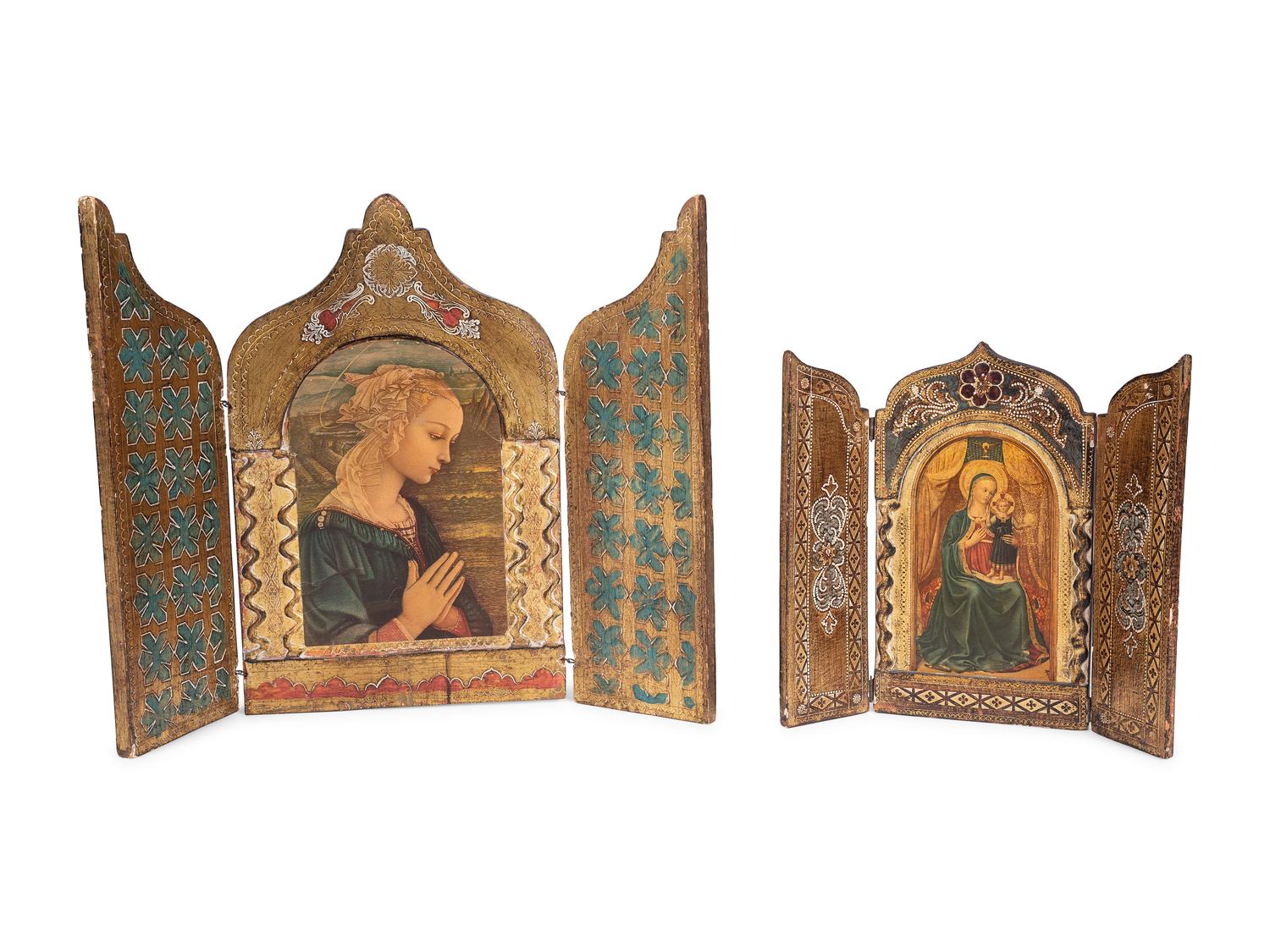 Five Gilt and Painted Wood Triptychs