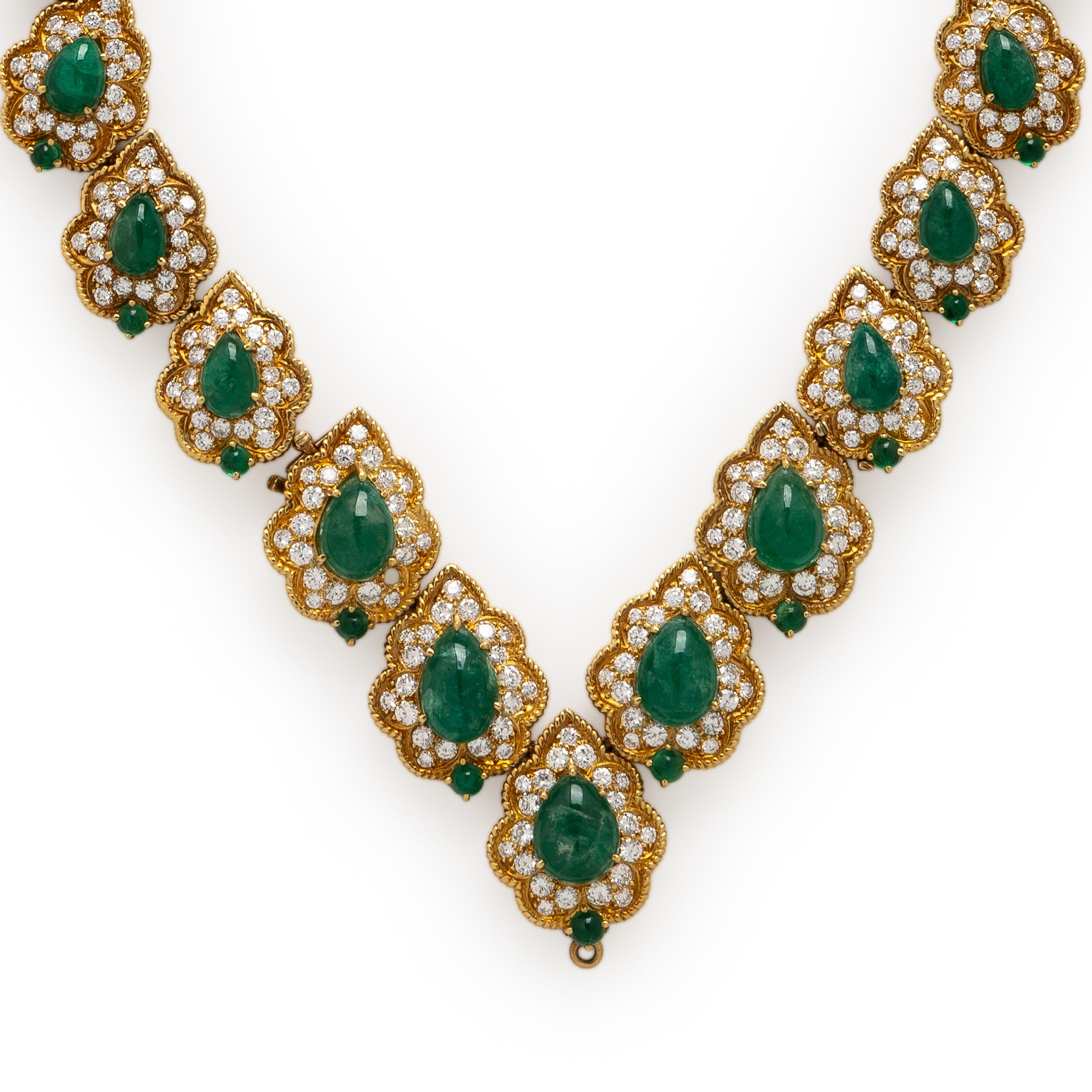 Emerald, Diamond, and Yellow Gold Convertible Demi-Parure