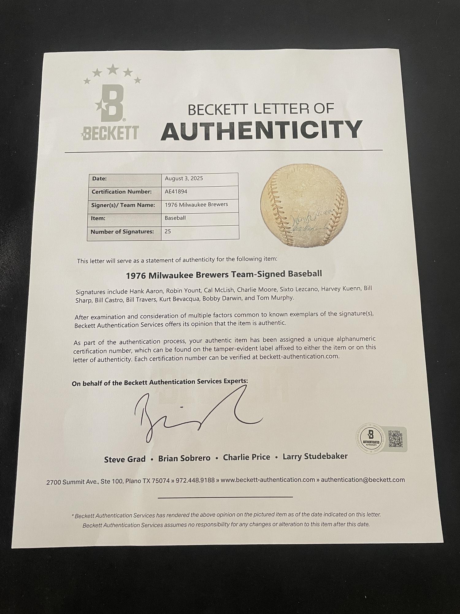A Collection of Milwaukee Signed Autograph Baseballs Including Hank Aaron (Beckett Authentication Services)