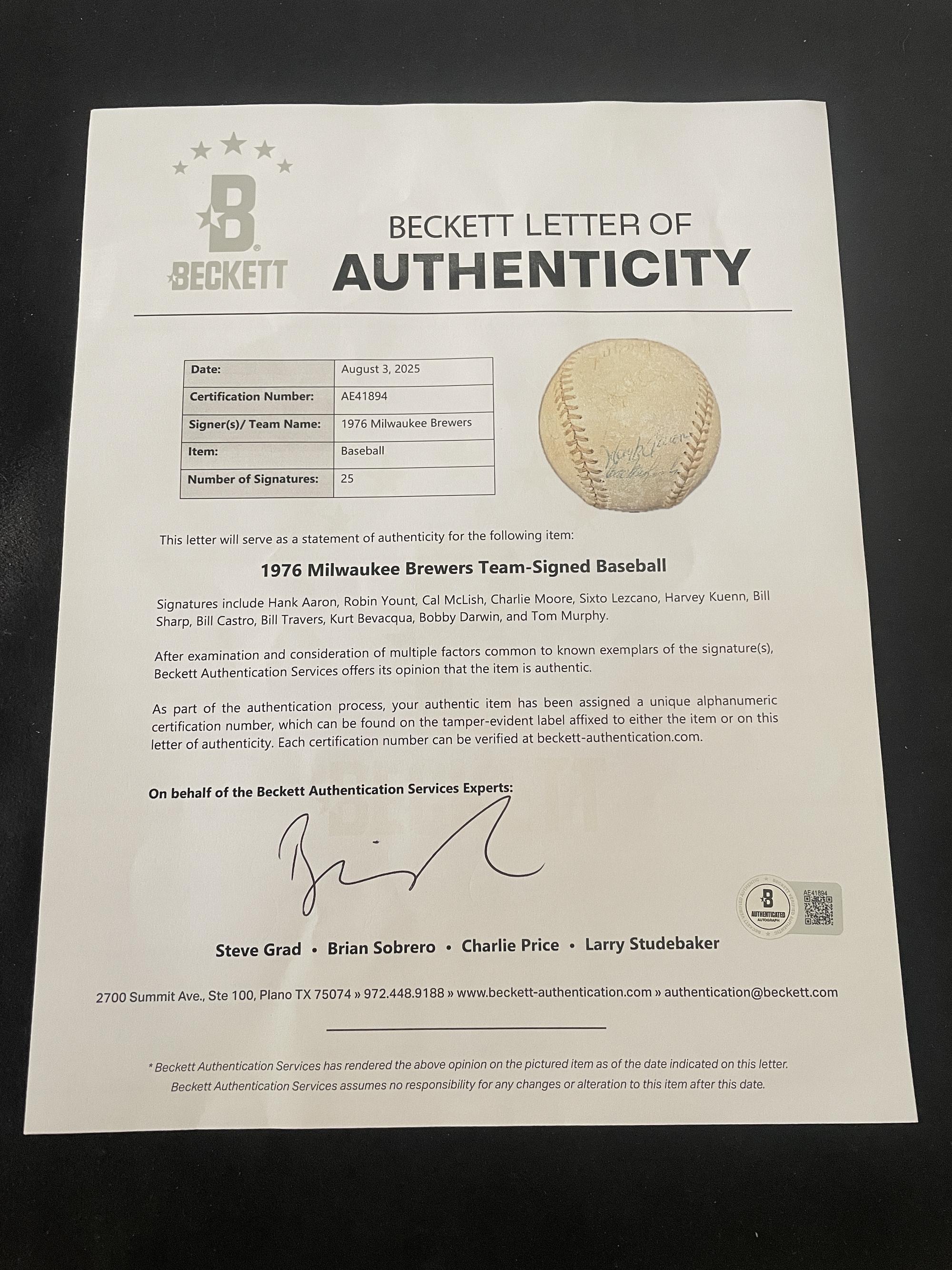A Collection of Milwaukee Signed Autograph Baseballs Including Hank Aaron (Beckett Authentication Services)