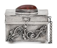 A Polish Silver Trinket Box with Inlaid Amber Cartouche