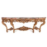 A Louis XV Carved Walnut Marble-Top Console Table