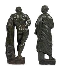 Two Italian Carved Marble Figures of Farnese Heracles and Aristides