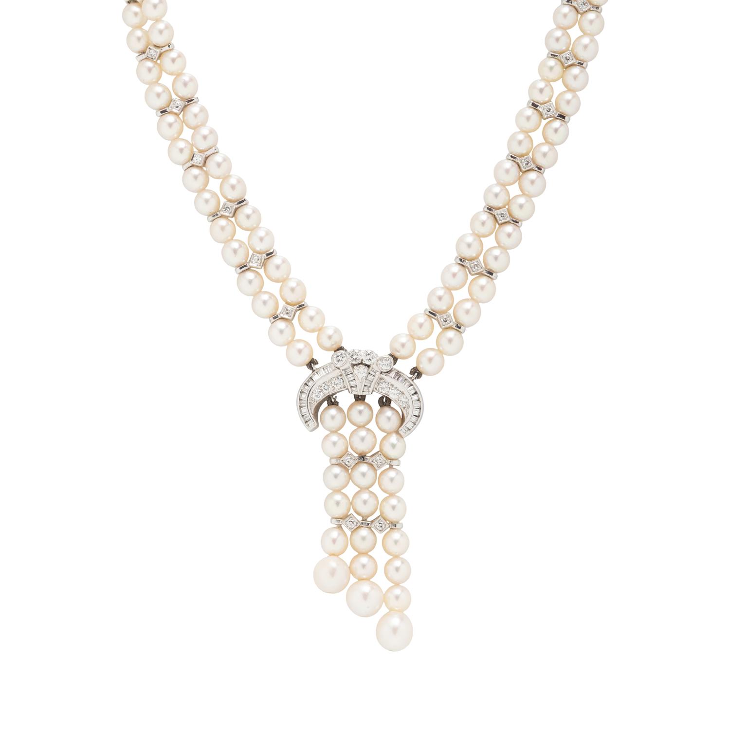 CULTURED PEARL AND DIAMOND NECKLACE