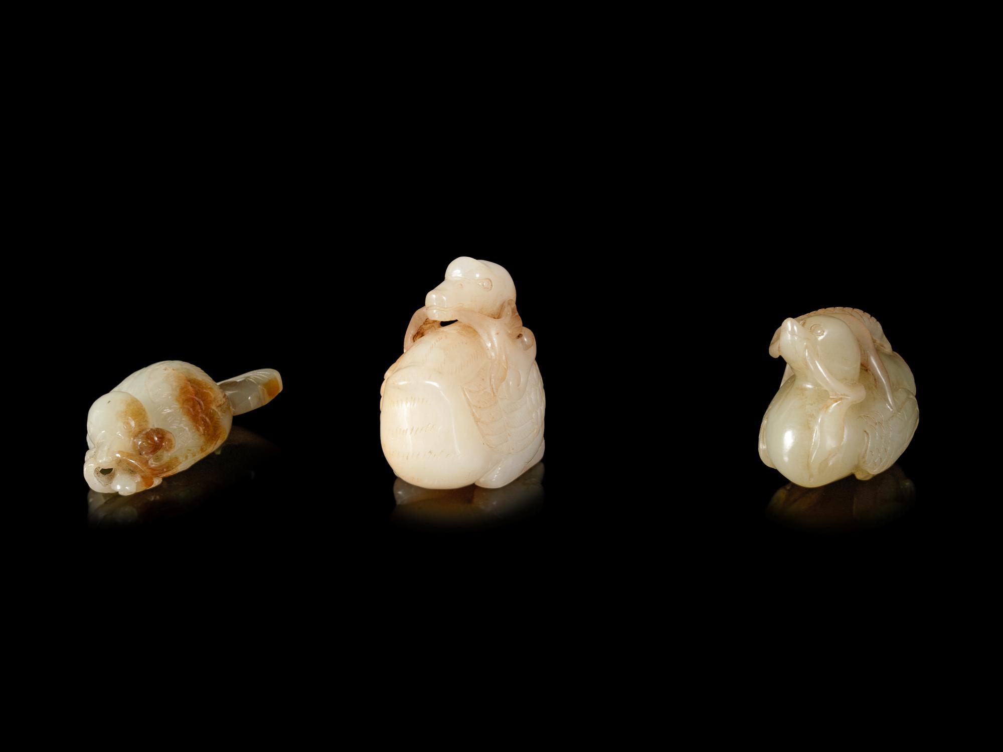 Three Chinese Jade Carvings of Birds