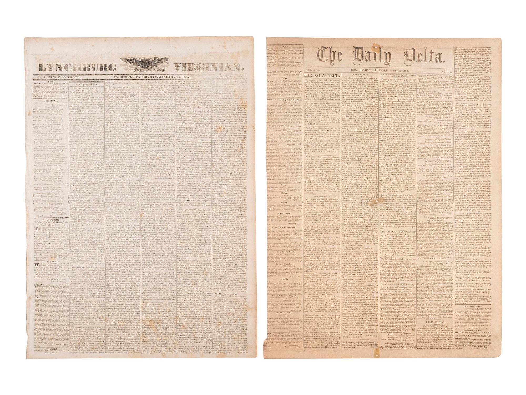 [CIVIL WAR]. 75+ Southern and Confederate newspapers reporting on the war and politics of the era.