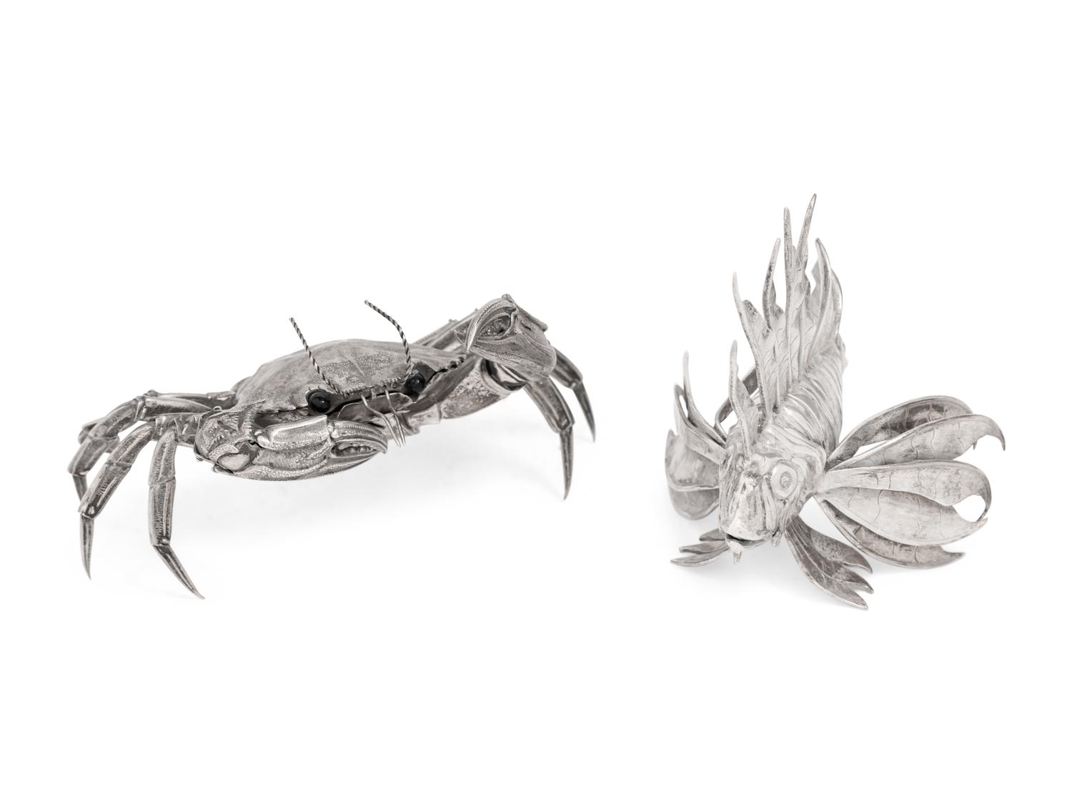 A Silver Model of a Crab and Lionfish