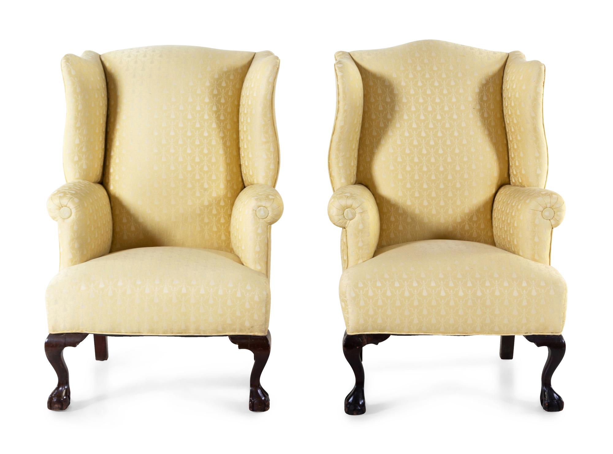 A Pair of George II Style Mahogany Wingback Chairs