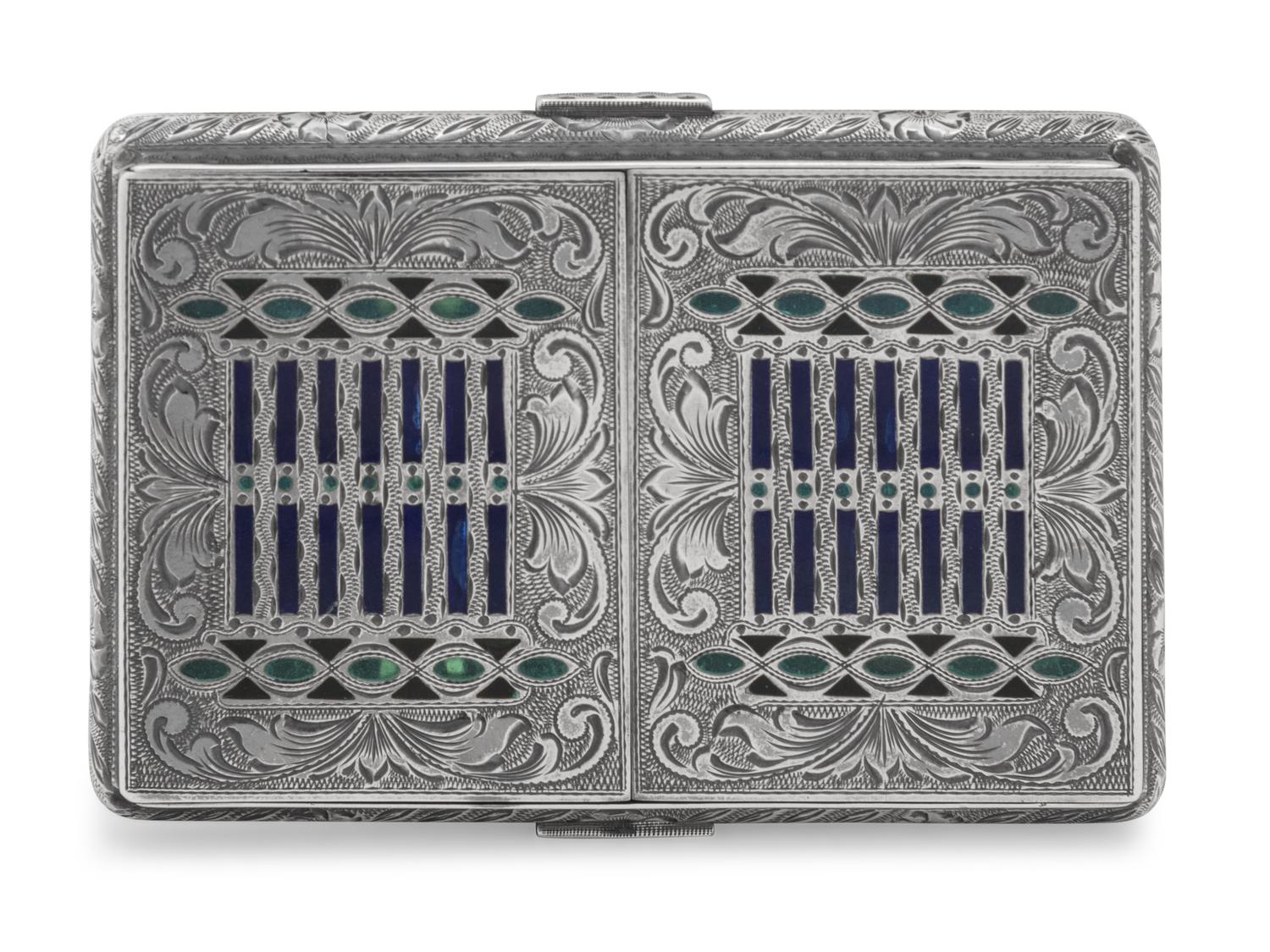 An Austrian Plique-a-Jour Enamel and Silver Cigarette Case