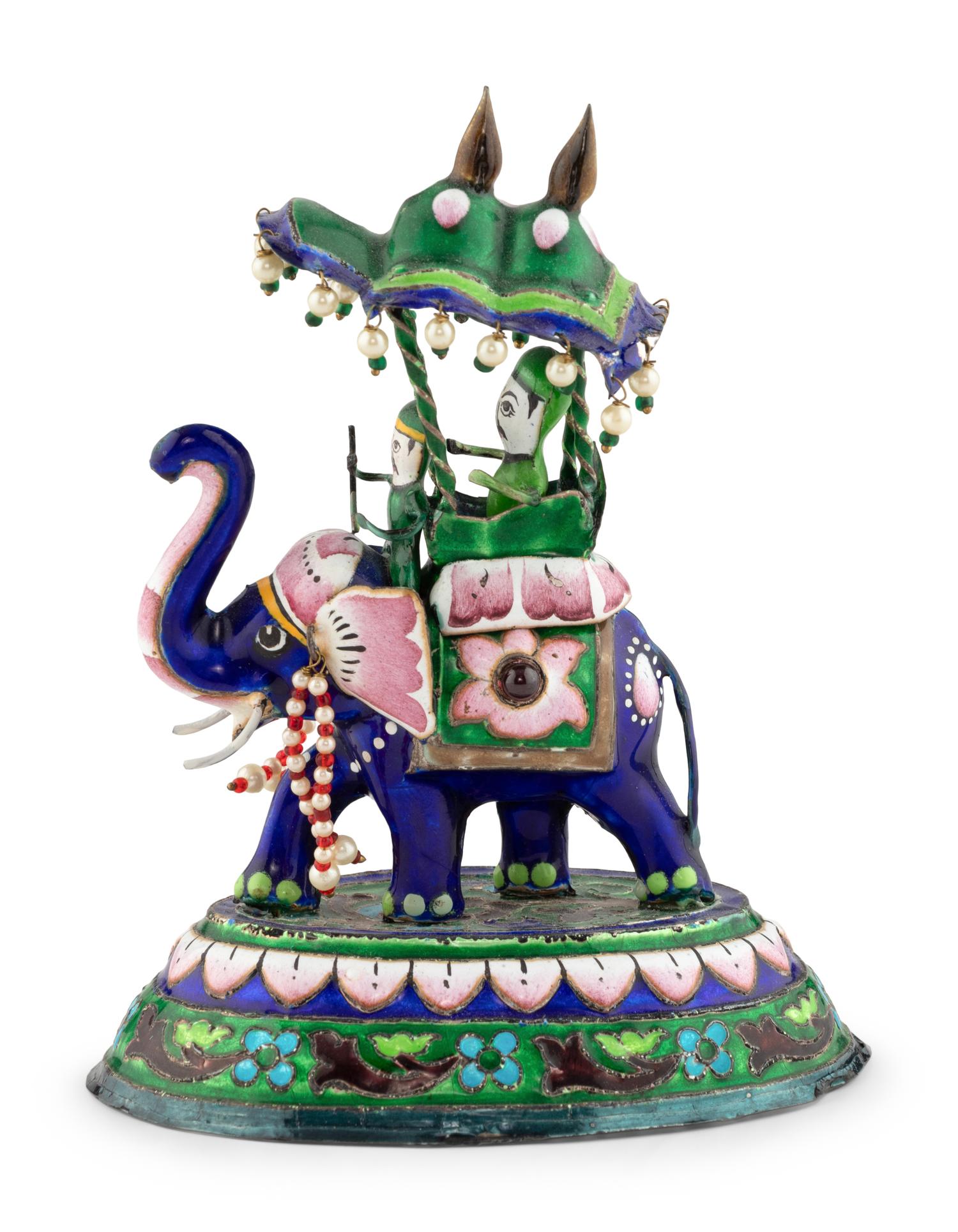 An East Indian Silver and Enamel Elephant