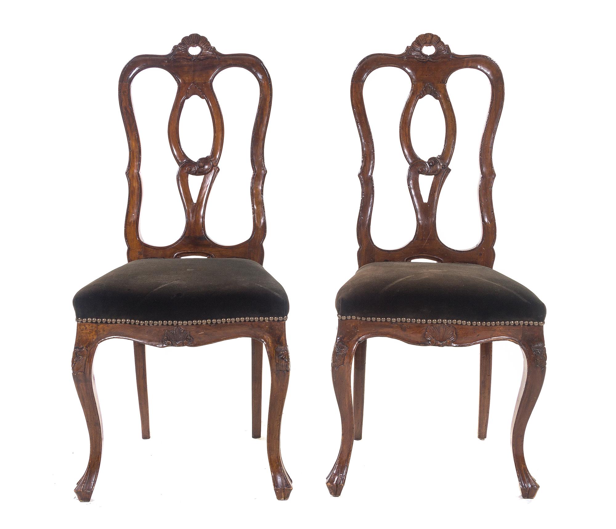 A Pair of English Walnut Side Chairs, Height 40 1/4 inches.