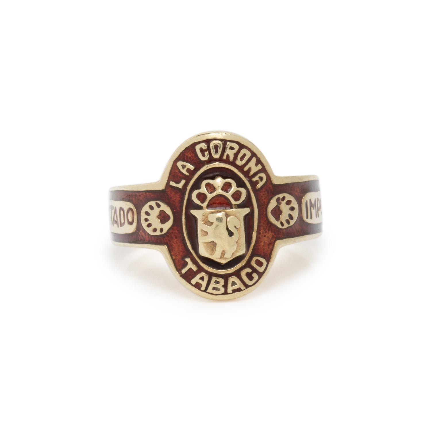 YELLOW GOLD AND RED ENAMEL CIGAR BAND RING
