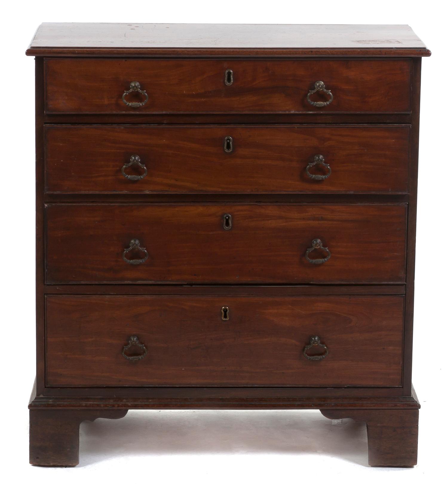 A George III Style Oak Bachelor's Chest, Height 30 3/4 x width 28 x depth 13 1/2 inches.