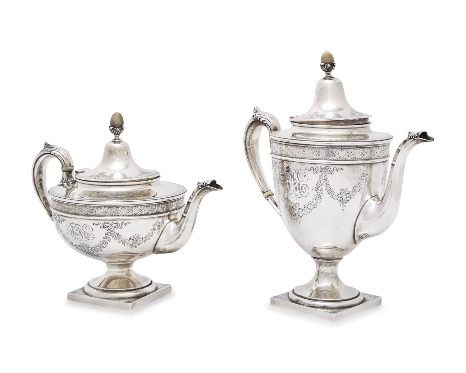 A Neoclassical Five-Piece Sterling Silver Tea and Coffee Service