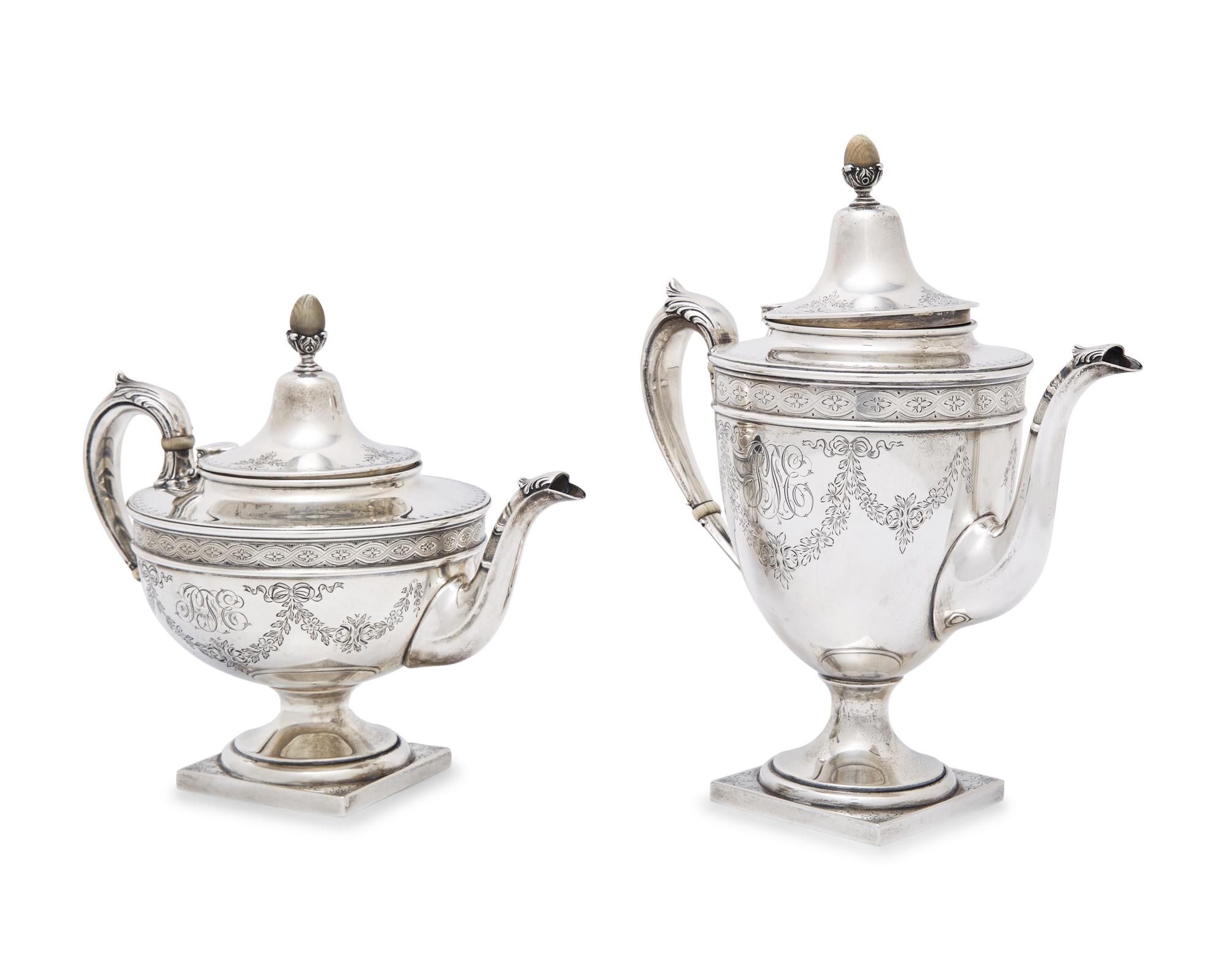 A Neoclassical Five-Piece Sterling Silver Tea and Coffee Service