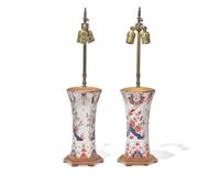 A pair of Dutch Delft Chinoiserie vases in the Imari palette, mounted as table lamps, the vases likely 18th century