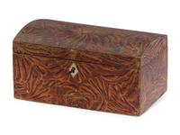 A Country Grain Painted and Carved Horn Inset Pine and Poplar Domed-Top Box, 19th Century