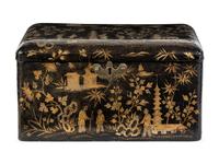 A Chinese Export Gilt and Black Lacquer Box