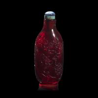 A Chinese Carved Ruby Glass Snuff Bottle, Probably Imperial Workshop, 18th Century