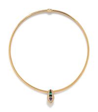 YELLOW GOLD, DIAMOND, TANZANITE AND OPAL INLAY PENDANT/NECKLACE