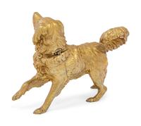 A Continental Gilt Bronze Dog-Form Inkwell