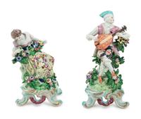 A Pair of English Bocage Porcelain Figural Groups