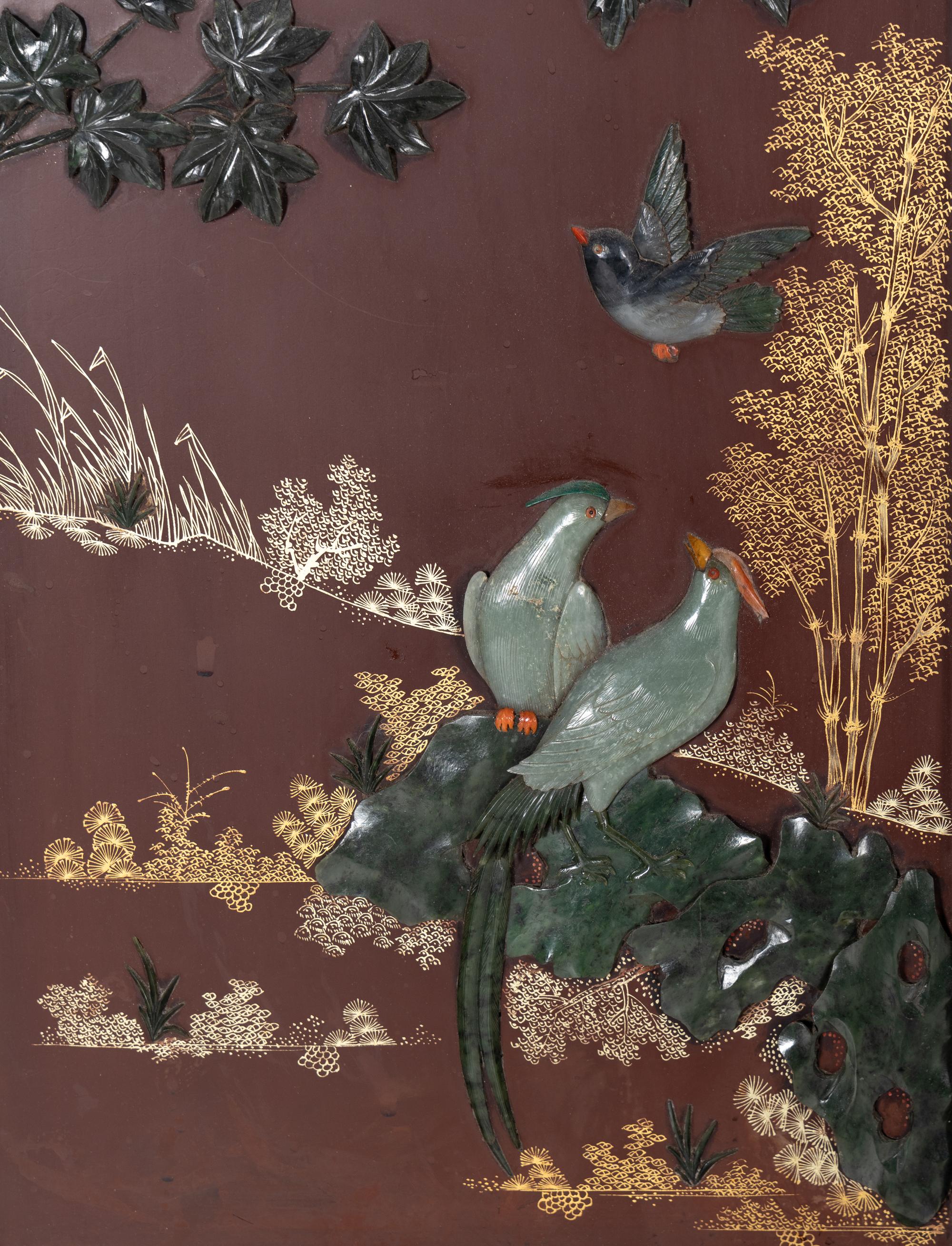 A Chinese Hardstone-Inlaid Six-Panel Floor Screen
