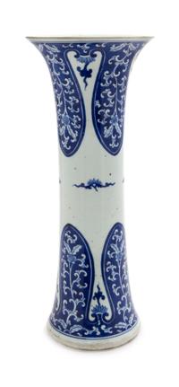 A Blue and White Porcelain Gu Vase Height 18 3/4 inches. — 19TH CENTURY