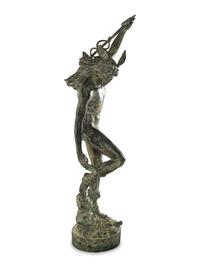 A Monumental Patinated Cast Metal Figure of Mercury