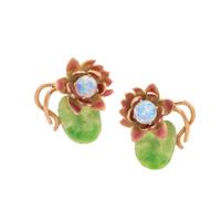 OPAL AND ENAMEL LILYPAD EARCLIPS