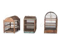 Three Wood and Wire Folk Art Bird Cages