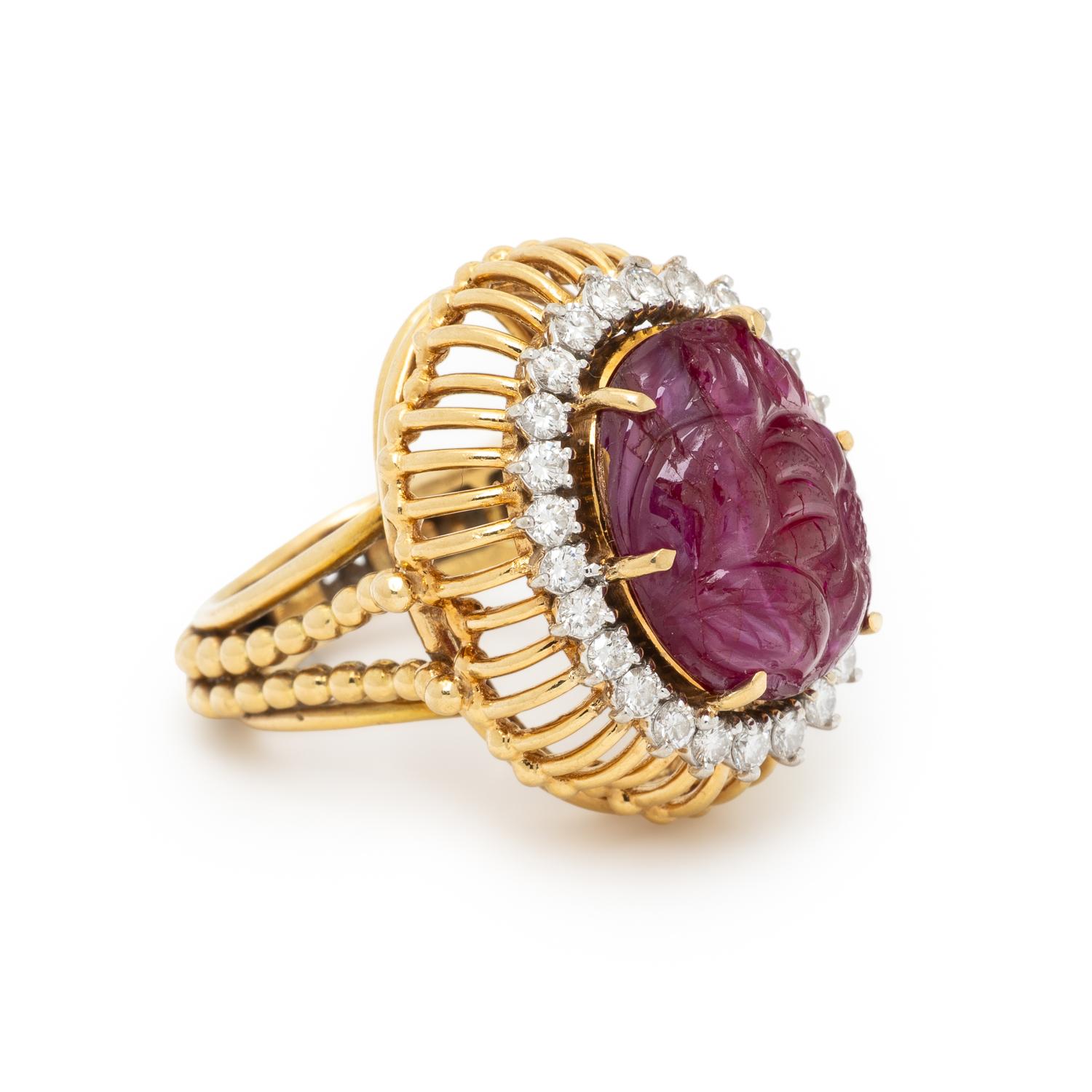 RUBY, DIAMOND, AND YELLOW GOLD RING