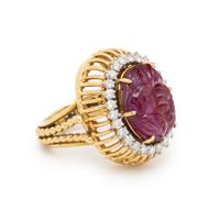 RUBY, DIAMOND, AND YELLOW GOLD RING