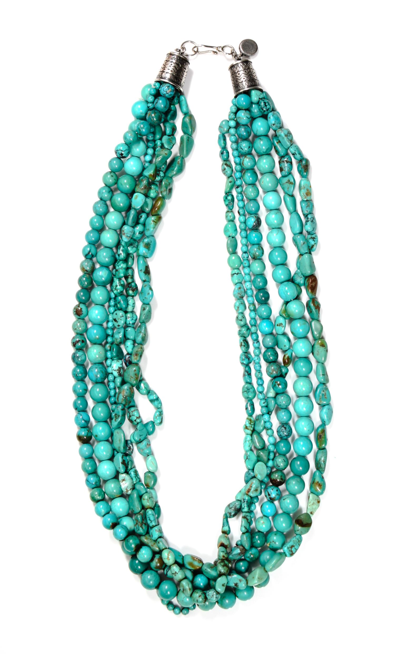 A Contemporary Turquoise Bead Necklace Length 24 inches.