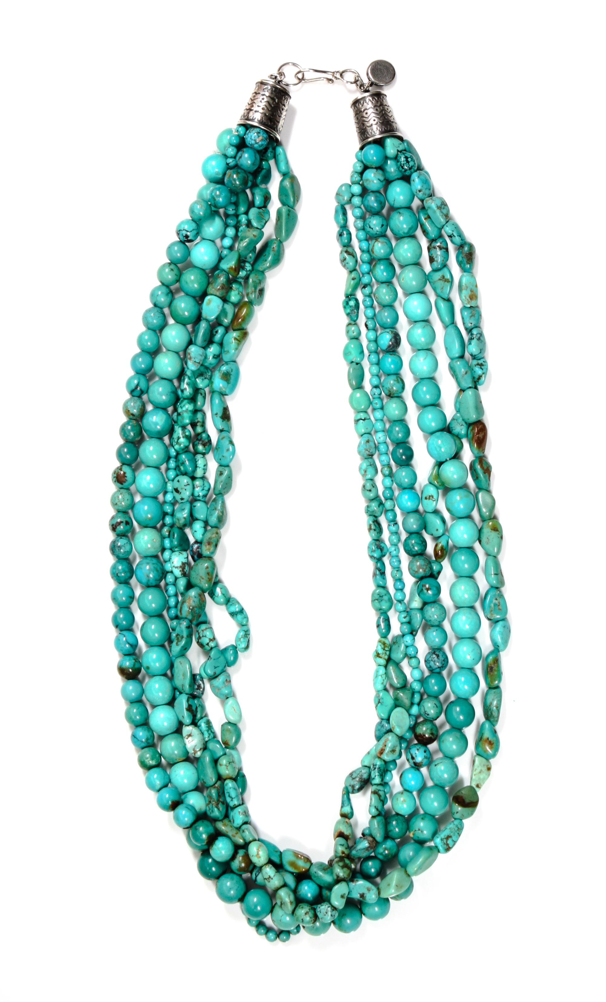 A Contemporary Turquoise Bead Necklace Length 24 inches.