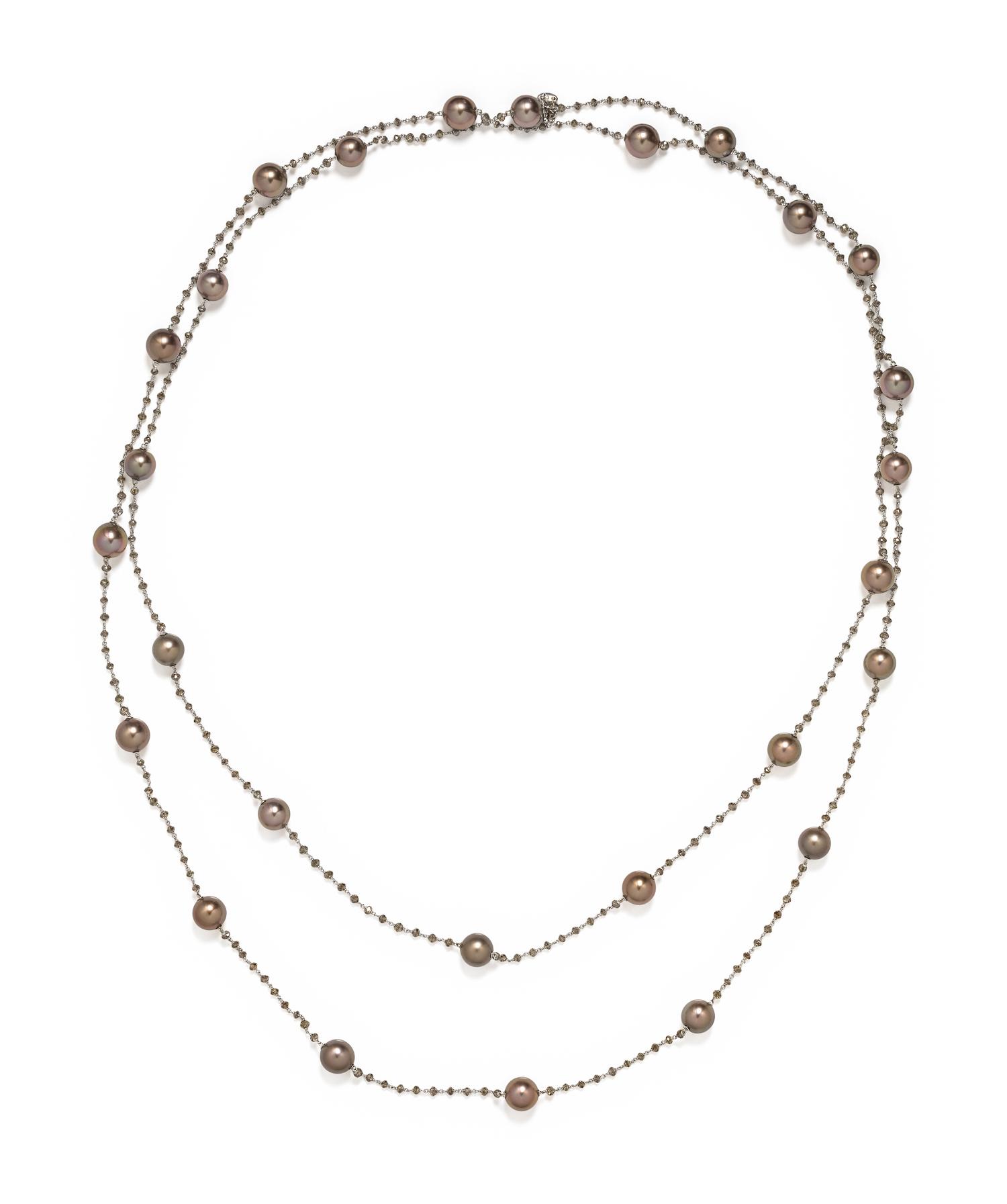 CULTURED BROWN PEARL AND BROWN DIAMOND NECKLACE