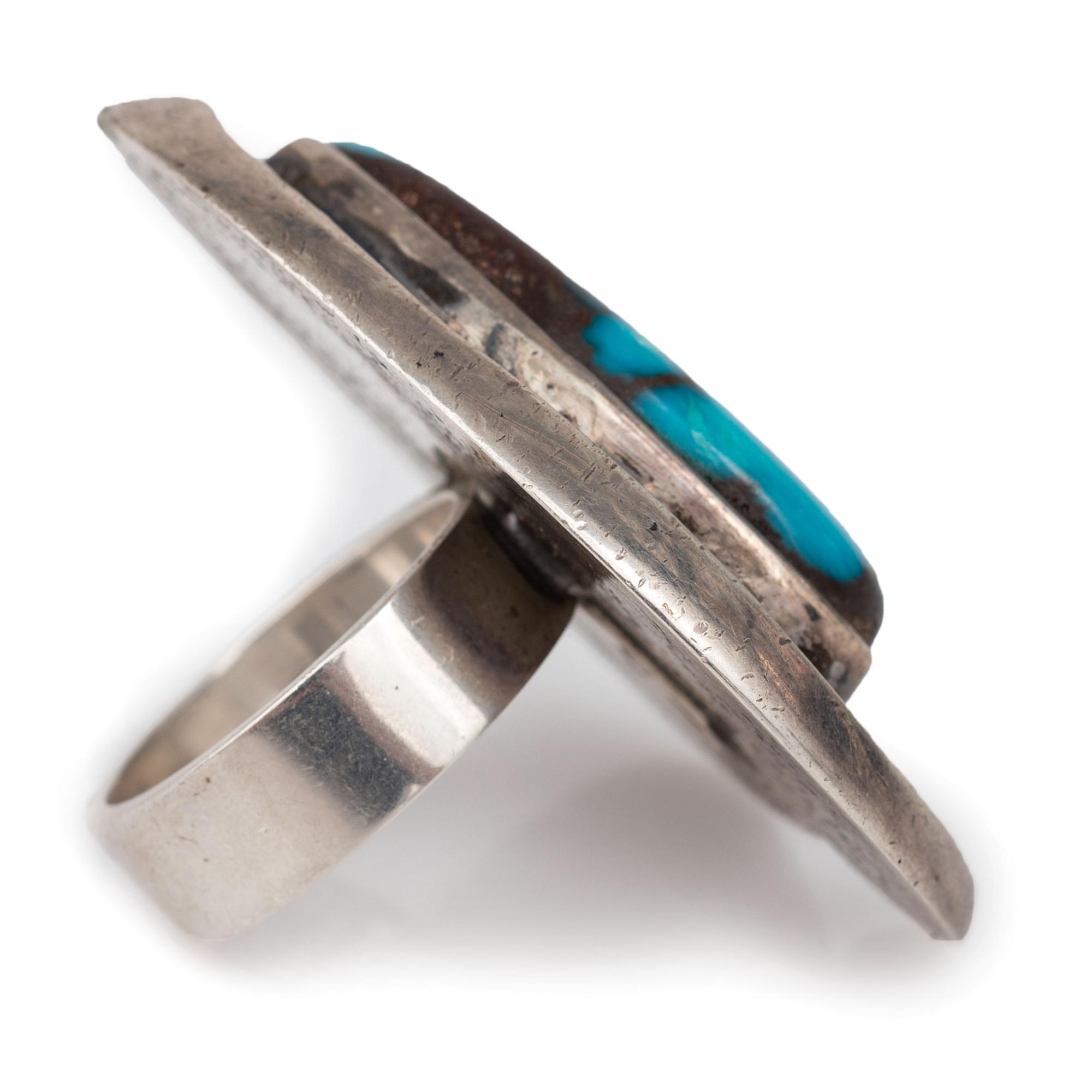 Tufa Cast Silver Ring, Set with a Bisbee Turquoise Cabochon