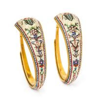 A Pair of Egyptian Revival Yellow Gold Micromosaic Hoop Earrings, French, 10.00 dwts.